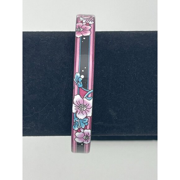 Michaela Frey Team Bracelet  Enamel Black Pink Flowers - Picture 3 of 5